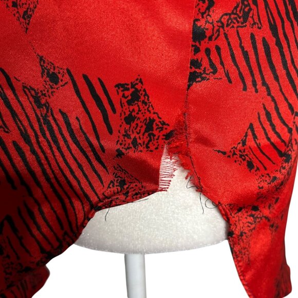 Vintage 80s Red Black Button Up Blouse Medium Short Sleeve Abstract Print - Picture 6 of 8